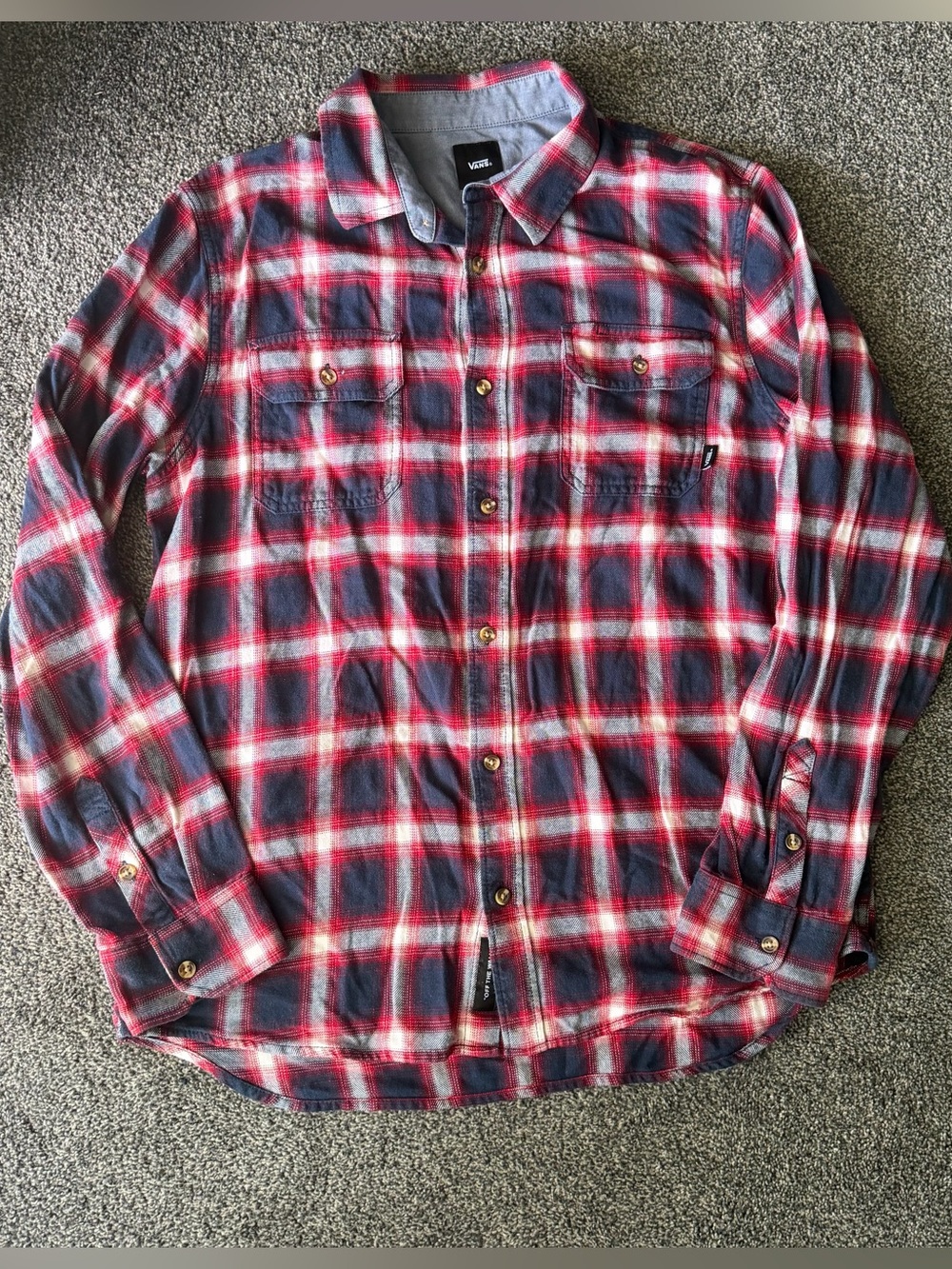 Vans Men's Red and Navy Flannel